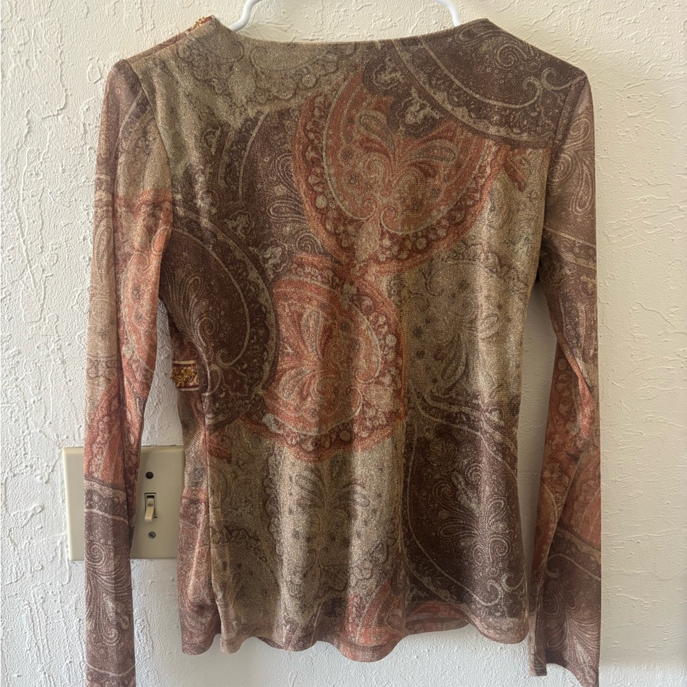 INC International Concepts Women's V-Neck Paisley Blouse - Brown and Gold - Picture 4 of 5